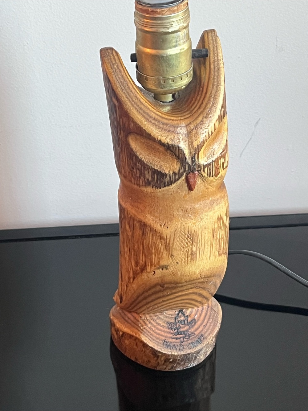 Vintage MCM Hand-Carved Wooden Owl Table Lamp by KADIAN CRAFTS LTD CANADA